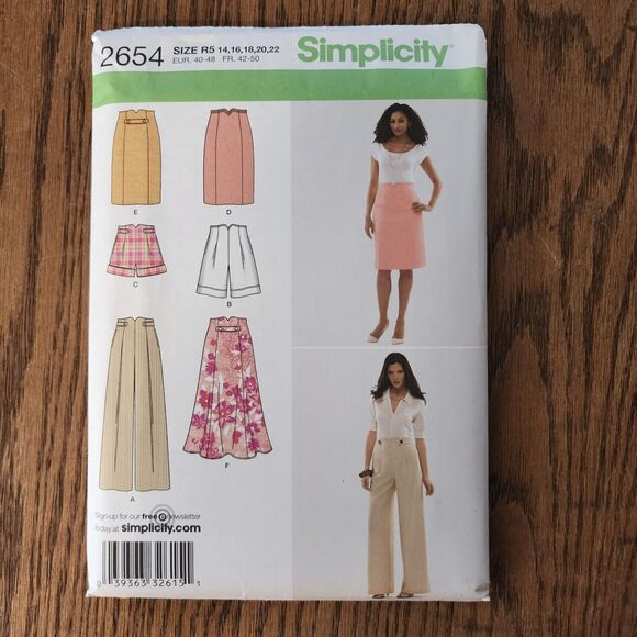 SIMPLICITY 2654 Misses' Flared & Slim Skirts Pants Shorts Sz 14-22 Uncut Pattern - Picture 1 of 3